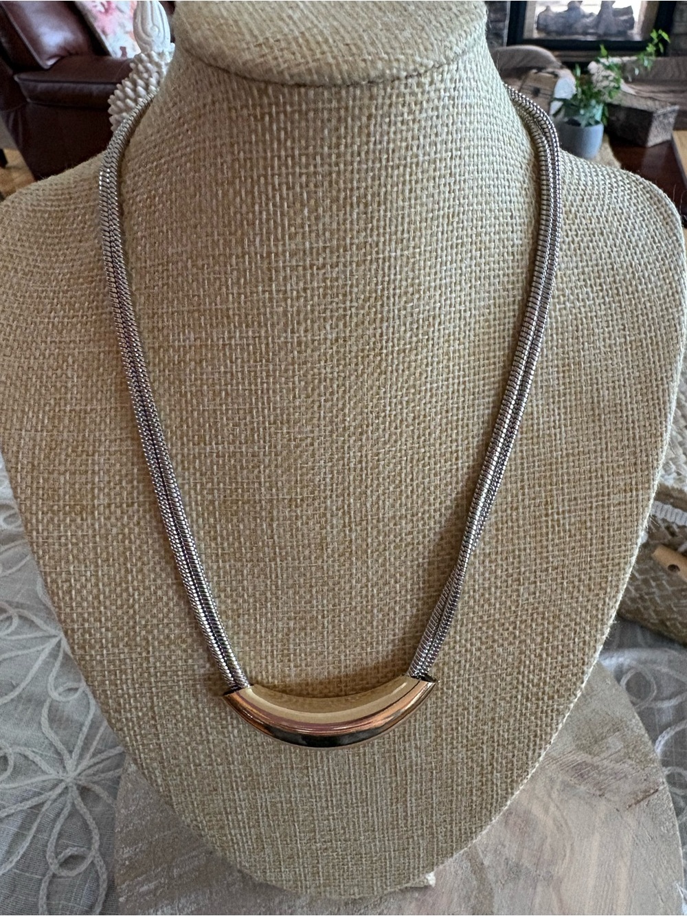 Elegant Silver Necklace with Gold-Tone Pendant
